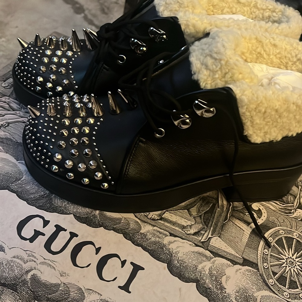 Brand New Faux Fur Leather studded ankle boots